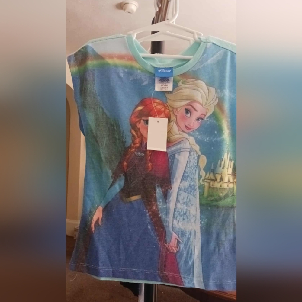 Disney Frozen Girls T-Shirt - Blue and Green Shirt Xs(4/5)  A-30